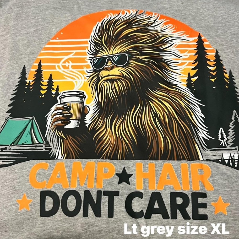 Gildan Gray Camp Hair Don't Care Tee
